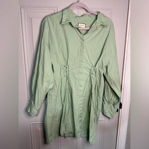 SF Jeans Co NWT Sage Green‎ Corset Lace Up Button Down Mini Shirtdress XL